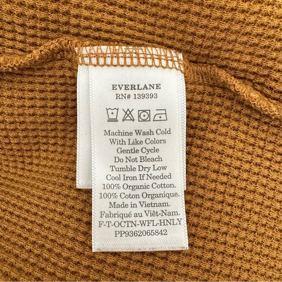 Everlane Organic Cotton Waffle Knit Henley Top Golden Brown Small GOTS Cert. - Picture 6 of 8